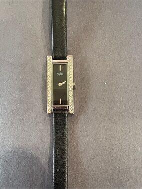Citizen Black Dial Crystal-Trim Leather Strap Watch